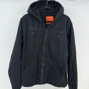 Fox Racing Hooded Canvas Work Jacket Coat Men's XL Black Fleece Lined Full Zip